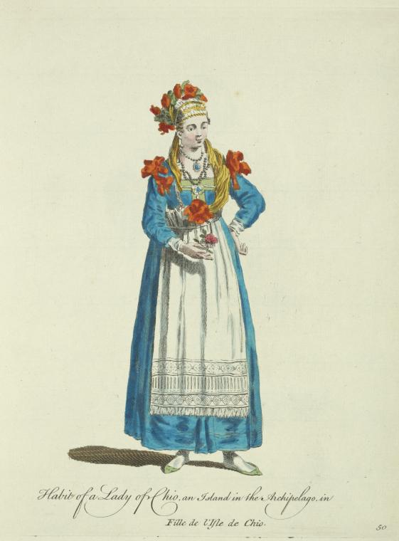 18th-Century Engraving – "Habit of a Lady of Chio" – Greek Archipelago Traditional Costume