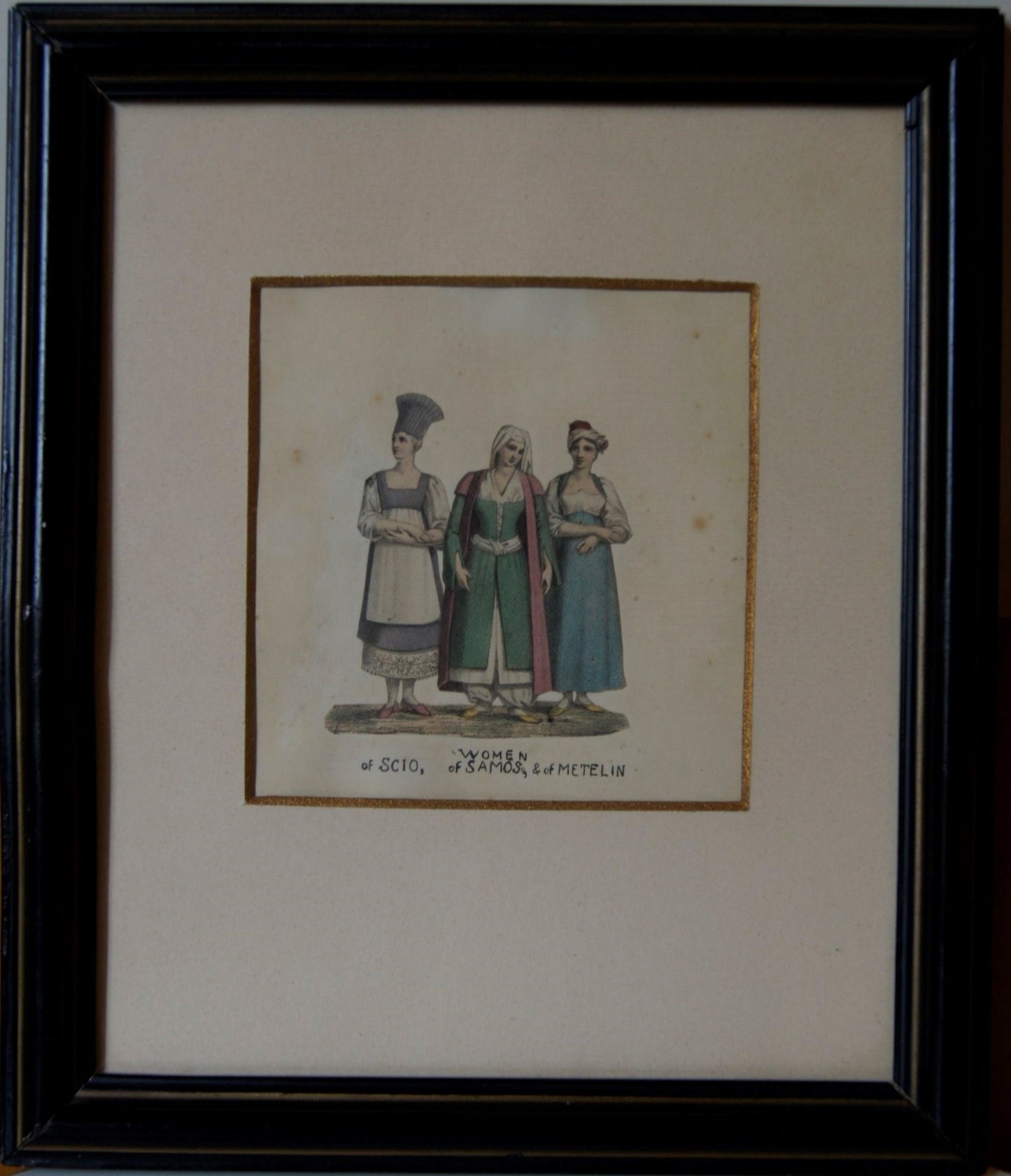 Antique Hand-Colored Engraving – Traditional Greek Costumes