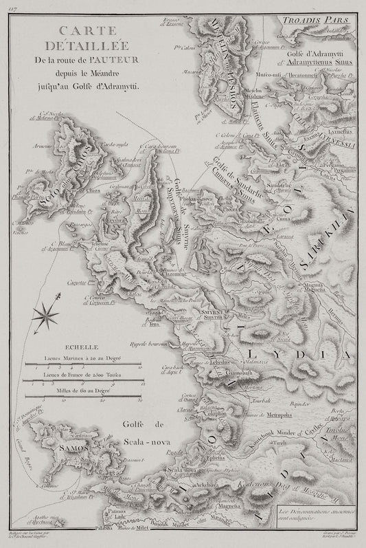 CARTE DE TAILLEE, De la route de PATEUR depuis le Meandre jusqu'au Golfe d' Adramytti, 1782