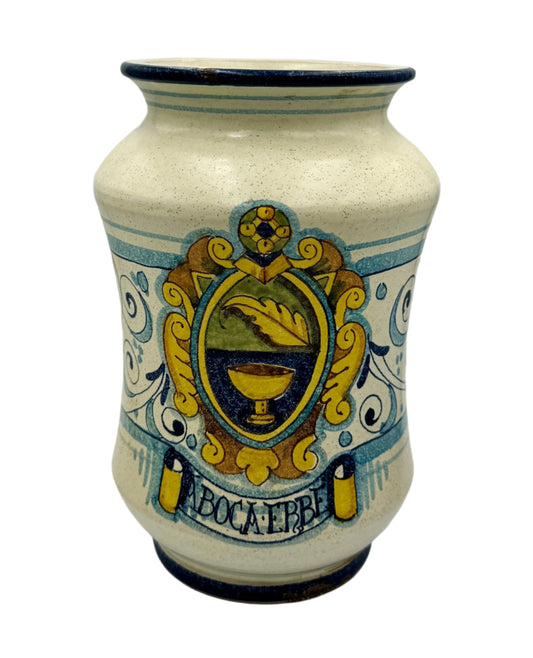 Antique Italian Majolica Pharmacy Jar – "ABOCA ERBE" Herb Storage Vessel