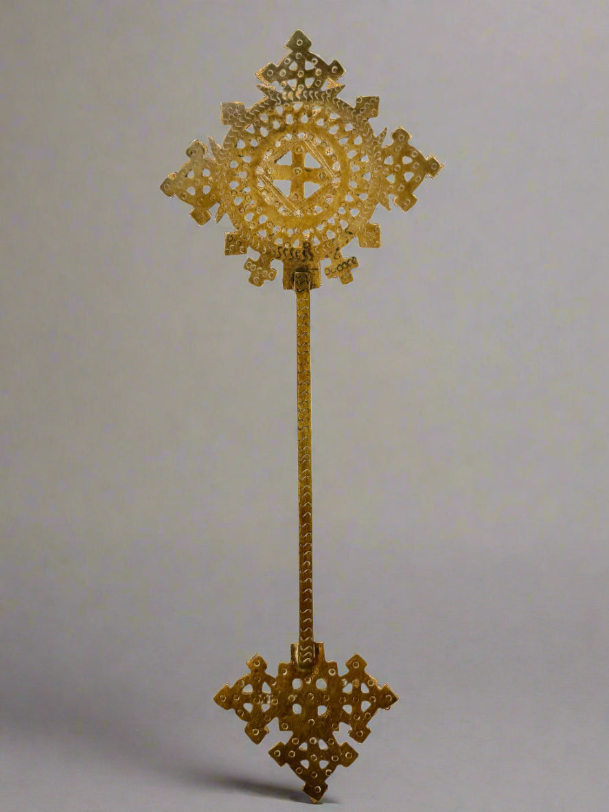 Antique Ethiopian Orthodox Processional Cross – Handcrafted Brass Religious Artifact (Early 20th Century or Earlier)