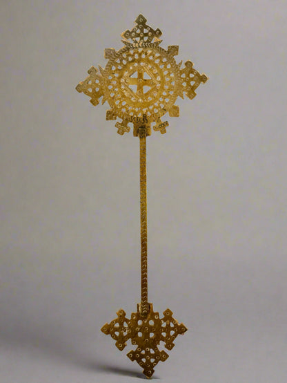 Antique Ethiopian Orthodox Processional Cross – Handcrafted Brass Religious Artifact (Early 20th Century or Earlier)