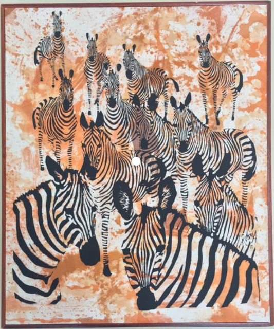 Rare 1970's Robin Anderson African Batik Silk Zebra Framed