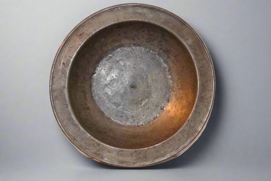 Antique Pewter Deep Bowl Wide Flat Rim